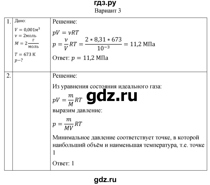 ГДЗ по физике 10 класс Ерюткин самостоятельные и контрольные работы (Мякишев) Базовый и углубленный уровень молекулярная физика. тепловые явления / основы МКТ / СР-4. вариант - 3, Решебник